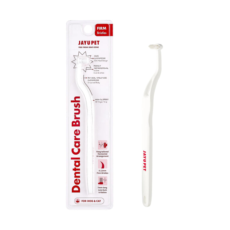 JAYU PET Dental Care Brush (Firm Bristles) - Resilient Toothbrush for Dog Tartar & Plaque Removal, Horizontal Head and S-Curved Body - PawsPlanet Australia