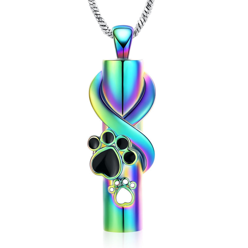 Yinplsmemory Pet Cremation Jewelry Paw Print Urn Necklace for Ashes for Dog/Cat Ashes Cylinder Memorial Keepsake Necklace Rainbow - PawsPlanet Australia
