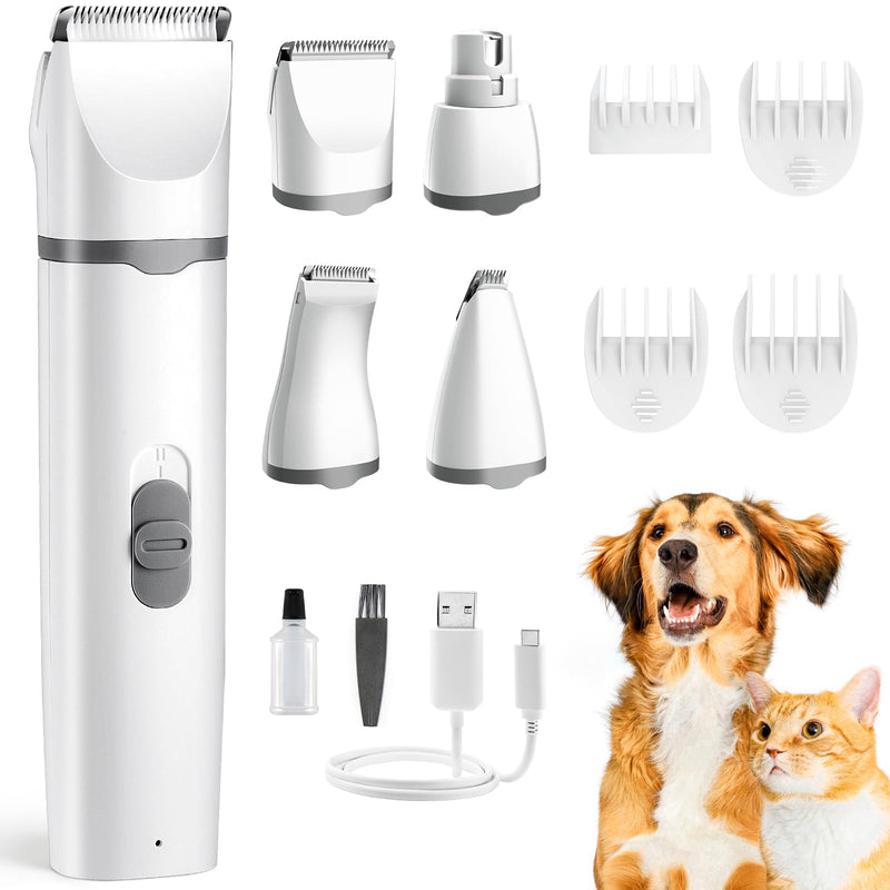 Masagotti Dogs Hair Clippers Grooming Kit with Nail Grinder, 4 in 1 Cordless Electric Trimmer Low Noise USB Rechargeable Pet Clippers for Dogs Cat,Grooming Paws, Eyes, Ears, Face,Matted Hair Dog Hair Clippers Kit - PawsPlanet Australia
