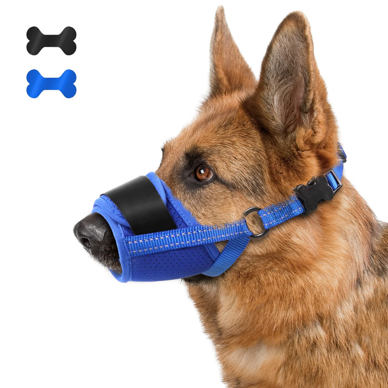 Dog Muzzle, Soft Muzzle for Medium Large Sized Dog to Anti and Prevent Biting Barking Chewing, Air Mesh Large No Barking Muzzle with Reflective & Adjustable Strap for Medium Large Sized Dog(Blue-L - PawsPlanet Australia