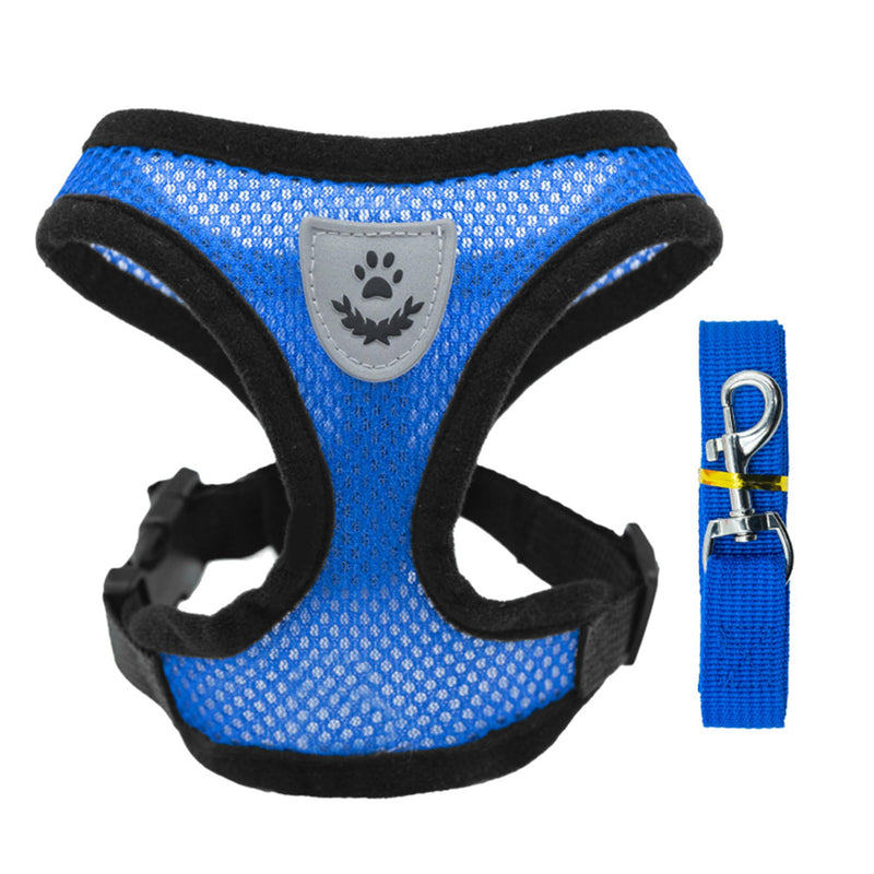 Soft Mesh Nylon Dog Vest Harness with 4ft Leash,Super Breathable Lightweight Safety Reflective Pet Harness for Dog Outdoor Walking,Adjustable Chest Belt with Quick-Release Buckle (Blue, S) blue - PawsPlanet Australia