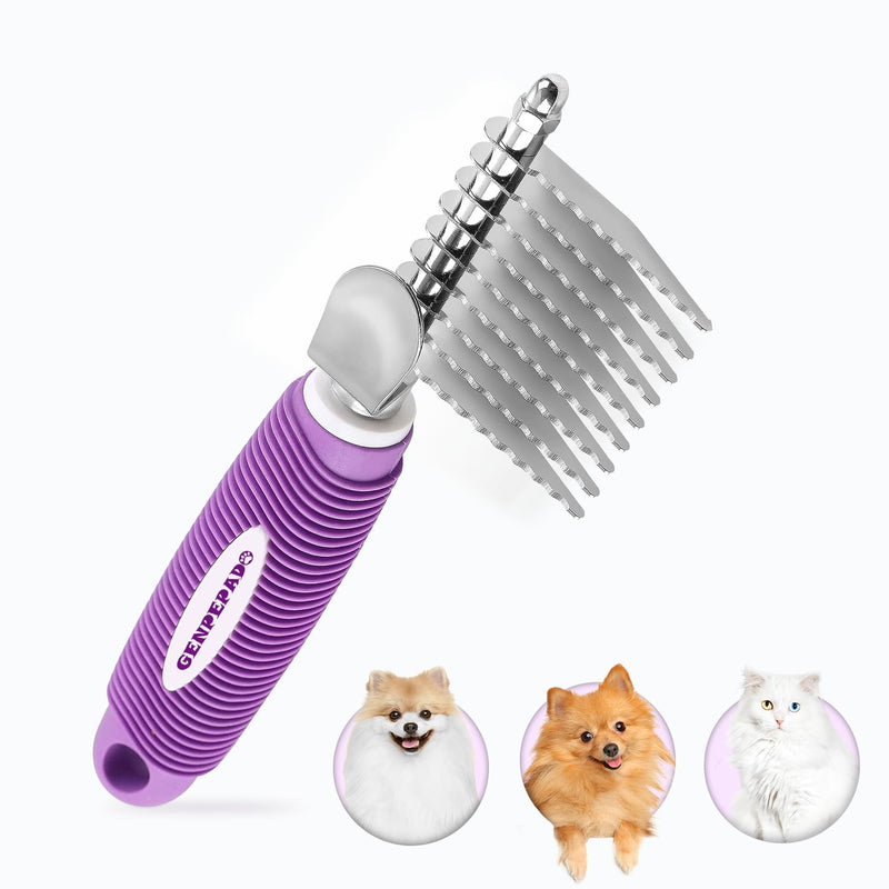 GENPEPADO Dematting Undercoat Rake Comb for Dogs & Cats with Long 2.5-In Stainless Steel Safety Blades for Removing Knots, Mats & Tangles - Pet Grooming Deshedding Brush Tool with Anti-Slip Grip purple rake - PawsPlanet Australia