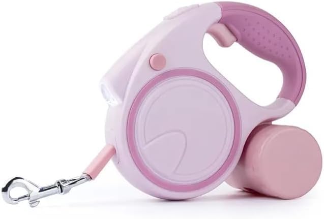 Best Dog Supplies Fancy Dog Leash with Flashlight & Waste Bag Dispenser - Anti-Slip Handle & 360° Tangle-Free Retractable Leash - Stylish, Convenient, & Safe for Nighttime Adventures – Pink - PawsPlanet Australia