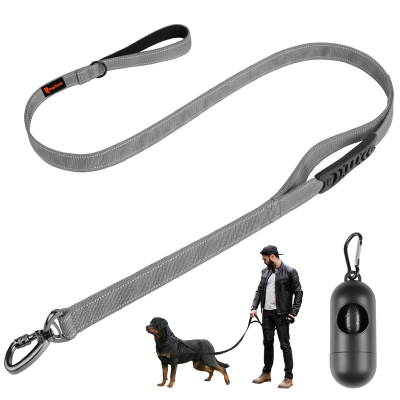 Heavy Duty Dog Leash, Laqibak Double-Sided Reflective Double Handle Dog Leash - Double-Layer Thickening, Lockable Safety Carabiner Design, 6 FT Perfect for Medium & Large Dogs Joyful Strolls, Grey - PawsPlanet Australia