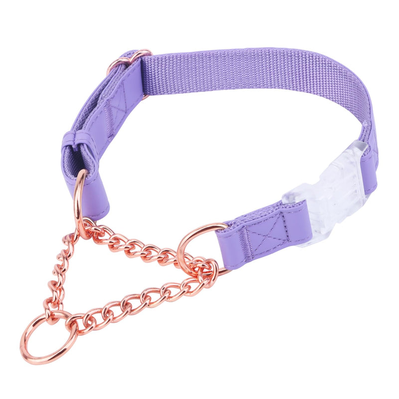 Soft Leather Martingale Collar for Dogs, Rose Gold Chain Limited Slip Collars with Quick Release Buckle, Stylish Adjustable Nylon No Pull Training Collar for Small Medium Large Dogs Purple Medium Medium (Neck 14"-17", Width 4/5") - PawsPlanet Australia