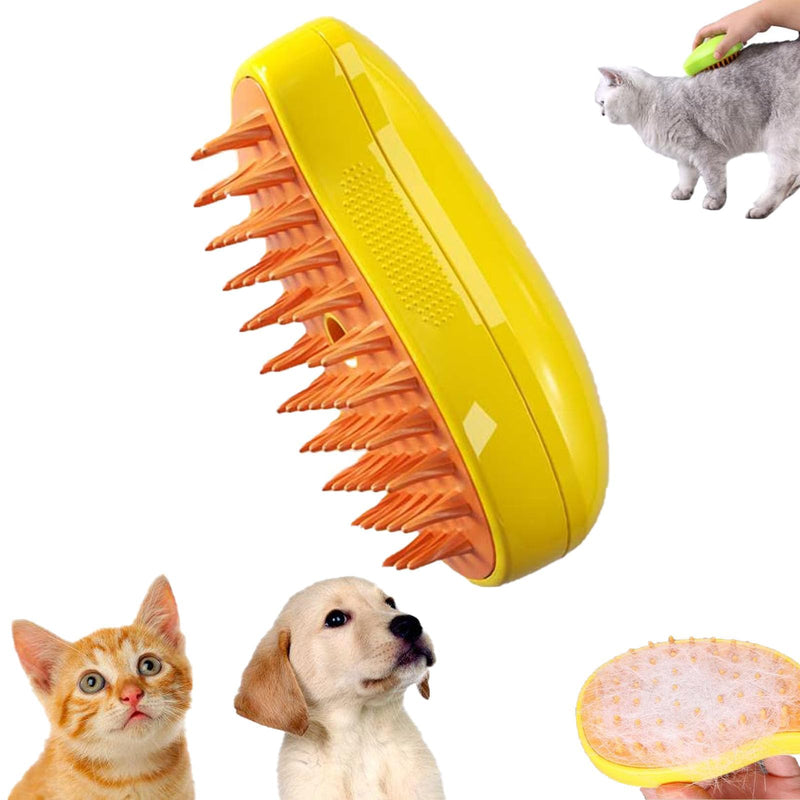 Cat Steam Brush,Cat Dog Pet Spray Massaging Comb One Button Spray, Flyaway Hair Prevention, Gentle on Skin, Massages and Cleanses. Enhance Inner Softness (Yellow) - PawsPlanet Australia