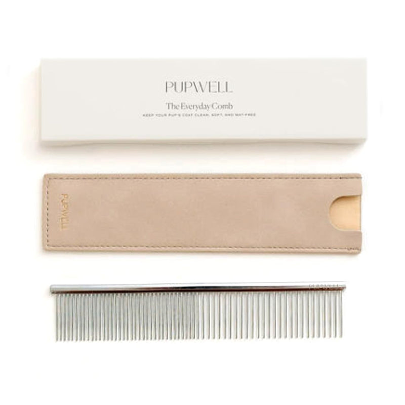 Pupwell Sterling Silver Metal Everyday Dog Comb for Grooming and Removing Tangles and Knots with Rounded Teeth and Good for All Dogs - PawsPlanet Australia