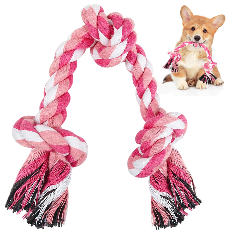 SZEE Dog Rope Toys, 3 Knots Chew Rope Toy for Medium and Small Dogs, Natural Cotton Dog Pull Rope for Tug of War and Teeth Cleaning (Pink) Pink - PawsPlanet Australia