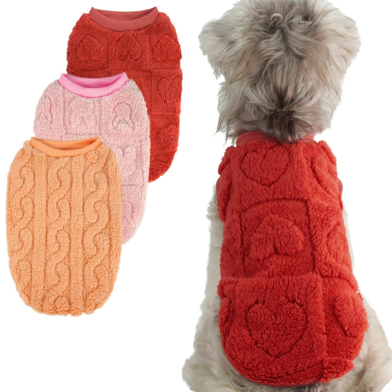 XPUDAC 3 Pack Dog Sweater, Dog Winter Coat with Rabbits Hearts Pattens Pullover Stretchy Fleece Dog Sweaters for Small Medium Dogs Girl boy-M（Red,Pink,Orange Red-Pink-Orange - PawsPlanet Australia