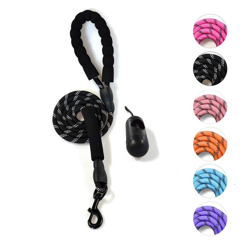 NESTROAD Rope Dog Leash Heavy Duty,Add a Movable Sponge for Easy Control,Reflective Threads Dog Leashes with Comfortable Handle for Medium Large Dogs Walking with Poop Bags and Dispenser(5FT,Black) 1 Pack Climbing Rope Black - PawsPlanet Australia