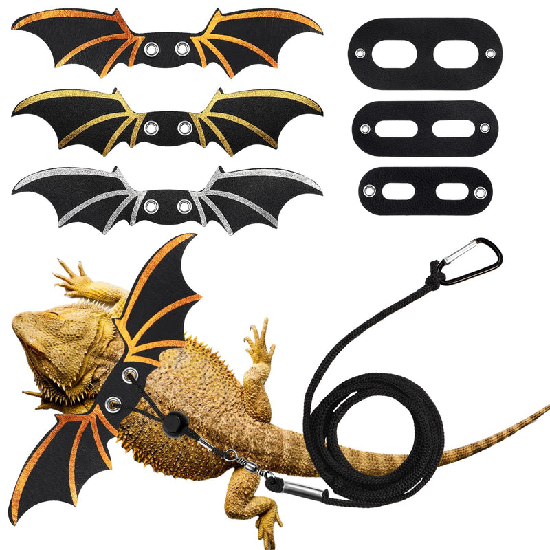 Wesnoy 3 Pcs Bearded Dragon Harness 3 Size Adjustable Cool Leather Lizard Leash Harness Bearded Dragon Leash with Wings for Reptile Safety Walking Accessories (Black) Black - PawsPlanet Australia