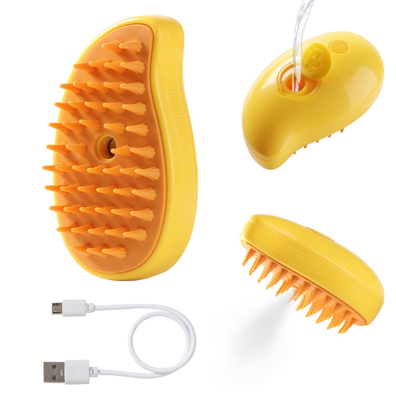 Cat Steam Brush, New 3 in1 Steamy Pet Hair Brush Cleanser Vapor for Dogs Cats, Cat Bath Brush with Steamer Water, Steaming Grooming Pet Brush Cleaner for Shedding, Pet Cat Spray Comb with Steam Yellow - PawsPlanet Australia