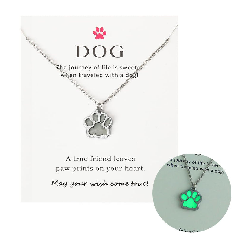 yaozeio Dog Paw Print Necklace for Women Men Pet Memorial Gifts for Dog Pet Lover Gifts for Friends Daughter Mom Loss of Dog Sympathy Gift Necklace Glowing Dog Paw Necklace for Dog Pet Owners - PawsPlanet Australia