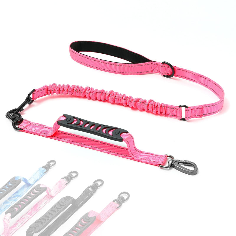 voopet Tactical Dog Leash Heavy Duty, 4FT Shock Absorbing Bungee Dog Leash for Pulling Dogs, Strong No Pull Dog Training Leash with Comfortable Dual Handle for Medium Large Dogs, Hot Pink - PawsPlanet Australia