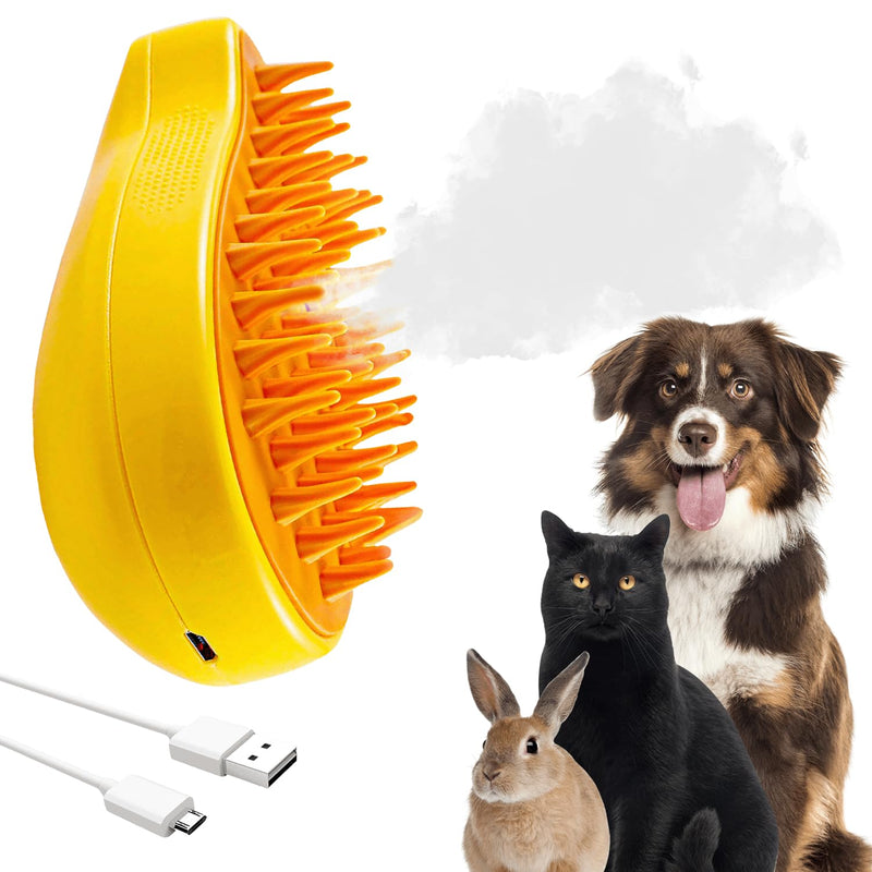 Cat Steam Brush, 3 in1 Cat Steamy Brush, Dog Brush for Shedding, Multifunctional Rechargeable Silicone Cat Hair Brush for Removing Tangled and Loose Hair, Cat Brush for Shedding, Cat Grooming Supplies Yellow - PawsPlanet Australia