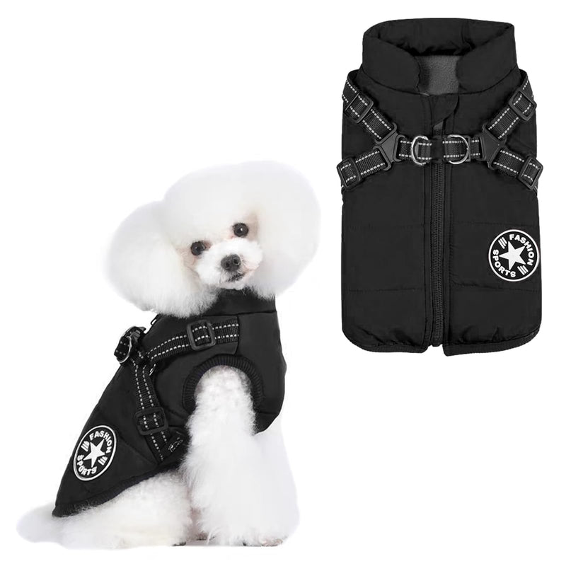 YHQPHZM Dog Coat,Warm Dog Winter Jacket Pet Jacket,Black Waterproof Windproof Pet Coat Jacket with Built in Harness,Dog Fleece Vest with Zipper Cold Weather Coat for Small Medium Dogs(XL,Black) XL Black - PawsPlanet Australia