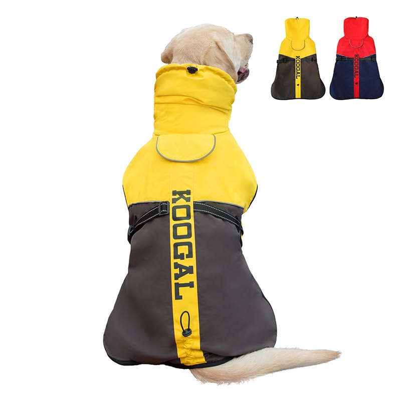 Large Dog Winter Coat, Warm Dog Jacket Reflective Fleece Dog Cold Weather Coat Warm Doggie Clothes Waterproof Dog Vest with Zipper Leash Hole for Small Medium Large Dogs (Yellow, 4XL) Yellow - PawsPlanet Australia