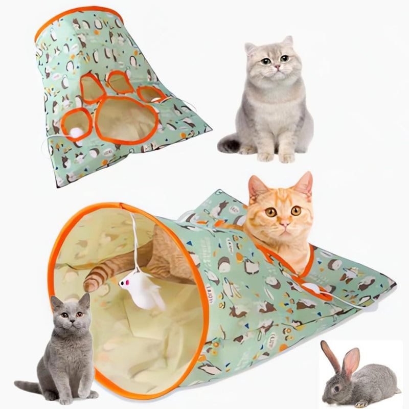 New Cat Tunnel Bags,Crinkle Bag Toy for Cats,Cat & Hamsters Play Tunnel Toy, Collapsible Cat Tunnels for Indoor Cats,Cat Drill Sleeping Bag with 3 Toy Balls 1 Mouse Toy,19.7" x 17.5" (Green) green - PawsPlanet Australia