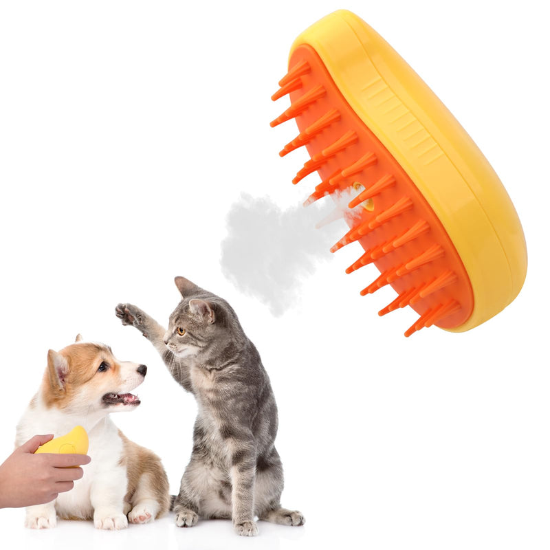 Steam brush for cats,Cat brush with steam,Steamy cat brush,Steamy pet brush 4-in-1 Self-Cleaning Grooming Tool, Efficient Massage, Hair Removal, Tangle-Free Care for Dogs,Steam brush(Yellow) Yellow - PawsPlanet Australia