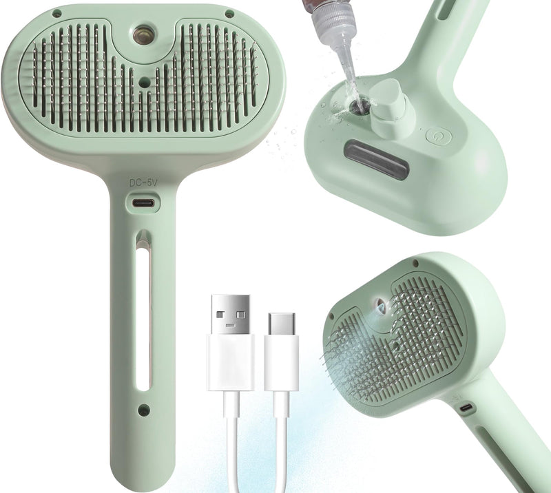Spray Cat Brush for Shedding - Pet Hair Removal Comb with Water Tank and Release Button, Cat/Dog Steam Brush, Cat Bath Brush, Cat Brush with Steam for Shedding - Pet Spray Hair Comb (green) green - PawsPlanet Australia