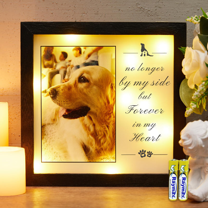 WOODEXPE Pet Memorial Picture Frame 8"x8" Dog Memorial Gift LED Shadow Box Pet Loss Gift of Dog and Cat Keepsake for Remembrance Black Black no longer by my side - PawsPlanet Australia