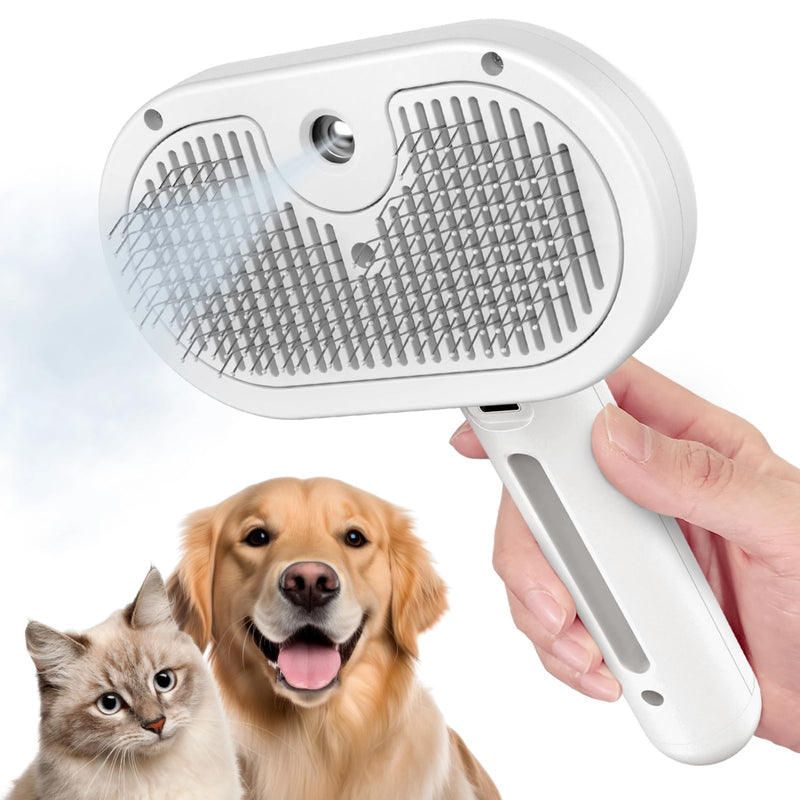 Herokitty Spray Cat Brush for Shedding, Cats Brush Remove Static Flying Hair Self Cleaning Dogs Brush for Long and Short Hair Pets Grooming Brush Remove Tangled Loose Hair Reduce Shedding (White) - PawsPlanet Australia