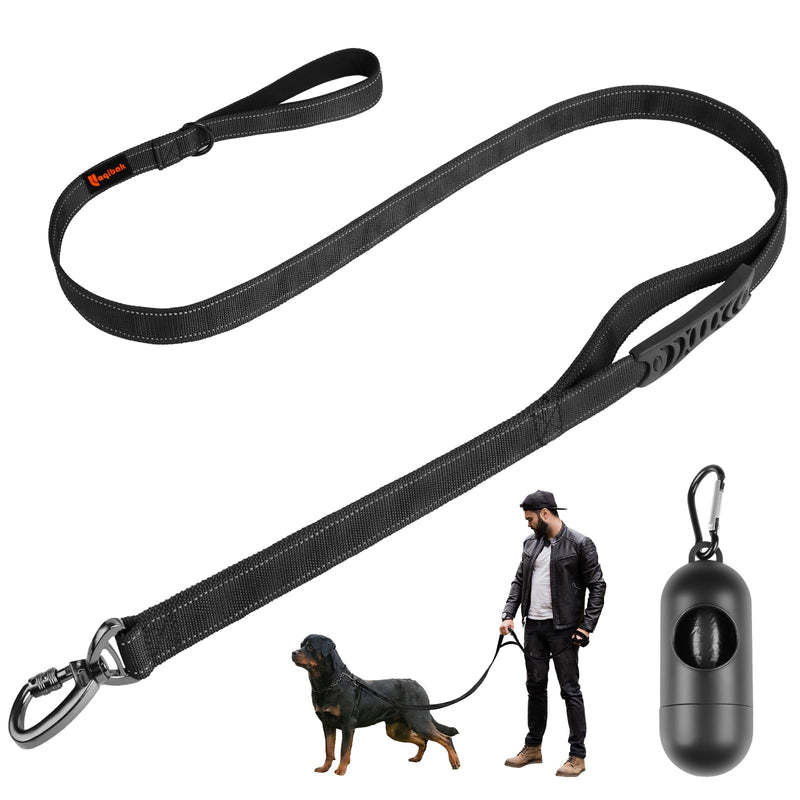 Heavy Duty Dog Leash, Laqibak Double-Sided Reflective Double Handle Dog Leash - Double-Layer Thickening, Lockable Safety Carabiner Design, 6 FT Perfect for Medium & Large Dogs Joyful Strolls, Black - PawsPlanet Australia