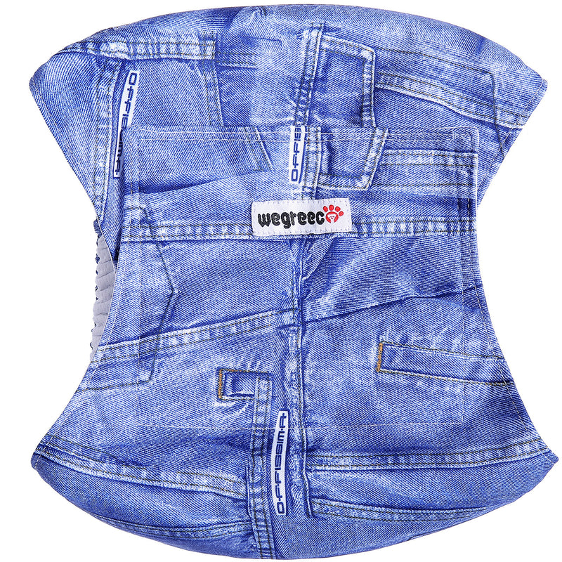 [Australia] - wegreeco Washable Male Dog Diapers (Pack of 2) - Washable Male Dog Belly Wrap S Blue Jeans, Blue Jeans 