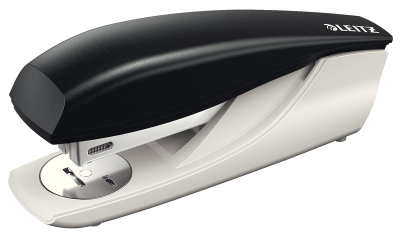Leitz NeXXt office stapler made of metal, for 30 sheets, ergonomic design with refill indicator, including staples, black, 55000095 cardboard packaging - PawsPlanet Australia