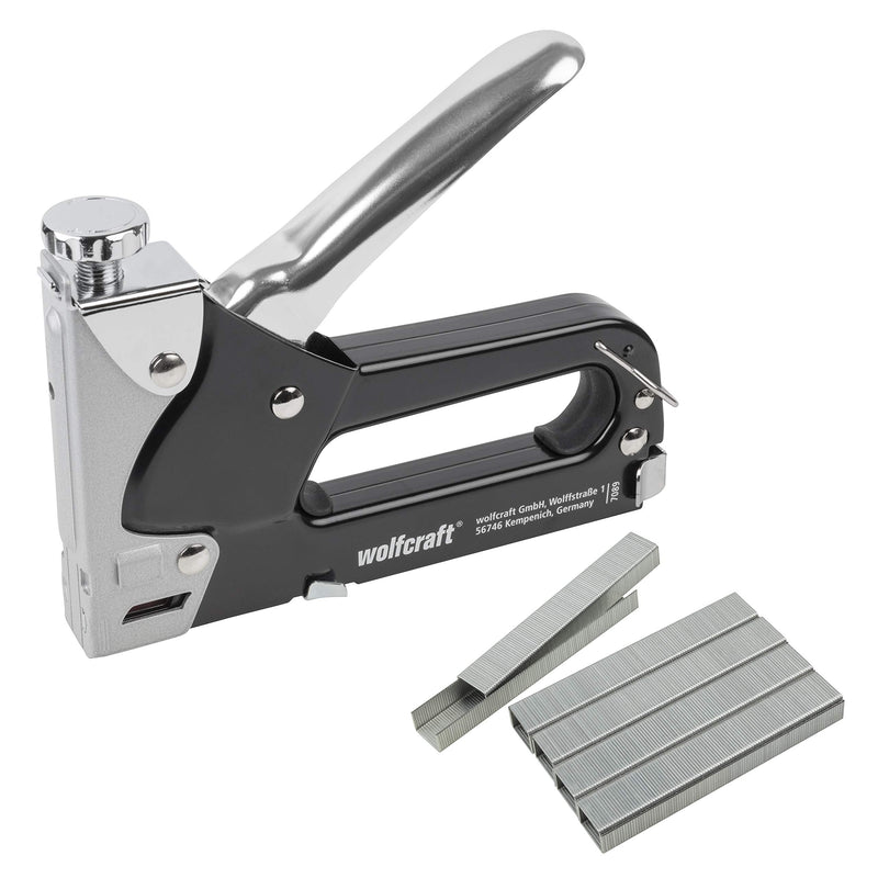 wolfcraft Tacocraft 7 hand tacker set 7089000 / Powerful tool tacker with adjustable firing force incl. 1000 8 mm staples / Ideal for demanding work and renovations Tacocraft 7 Single tacker set - PawsPlanet Australia