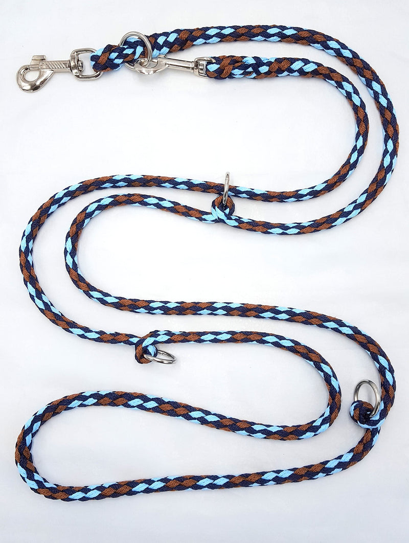 elropet Premium dog leash double leash 2.80m 4-way adjustable Africa brand shoulder leash dog leash 2.80m double leash Africa - brown-dark blue-light blue - PawsPlanet Australia