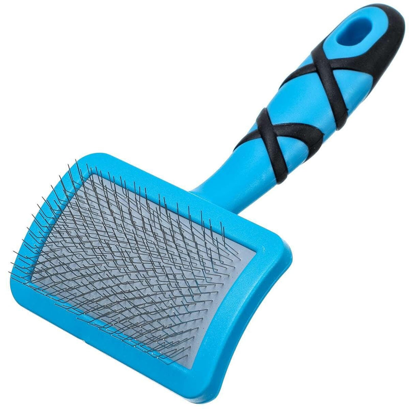 Groom Professional Curved Soft Slicker Pet Grooming Brush, Excellence in Animal Grooming, Soft Graded Slicker Brush, Perfect for Everyday Grooming and Soft Coats, Small Black/Blue/Silver - PawsPlanet Australia