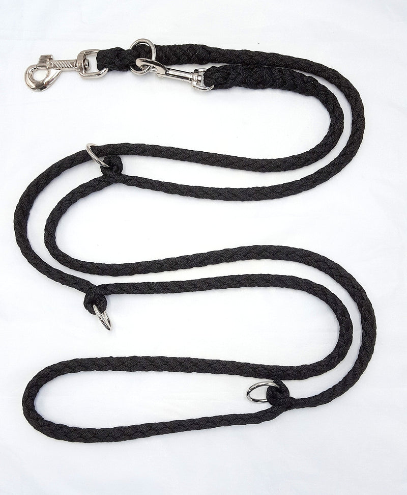 Premium dog leash double leash 2.80m 4-way adjustable black shoulder leash Top quality own production - our leashes do not have to travel around the world 2.80m double leash - PawsPlanet Australia