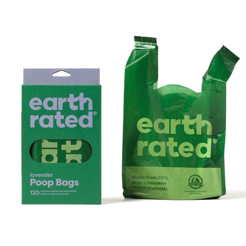 Earth Rated dog waste bags, new look, with handles, easy to knot and guaranteed leak-proof, lavender scent, 120 handle bags lavender 120 pieces - PawsPlanet Australia