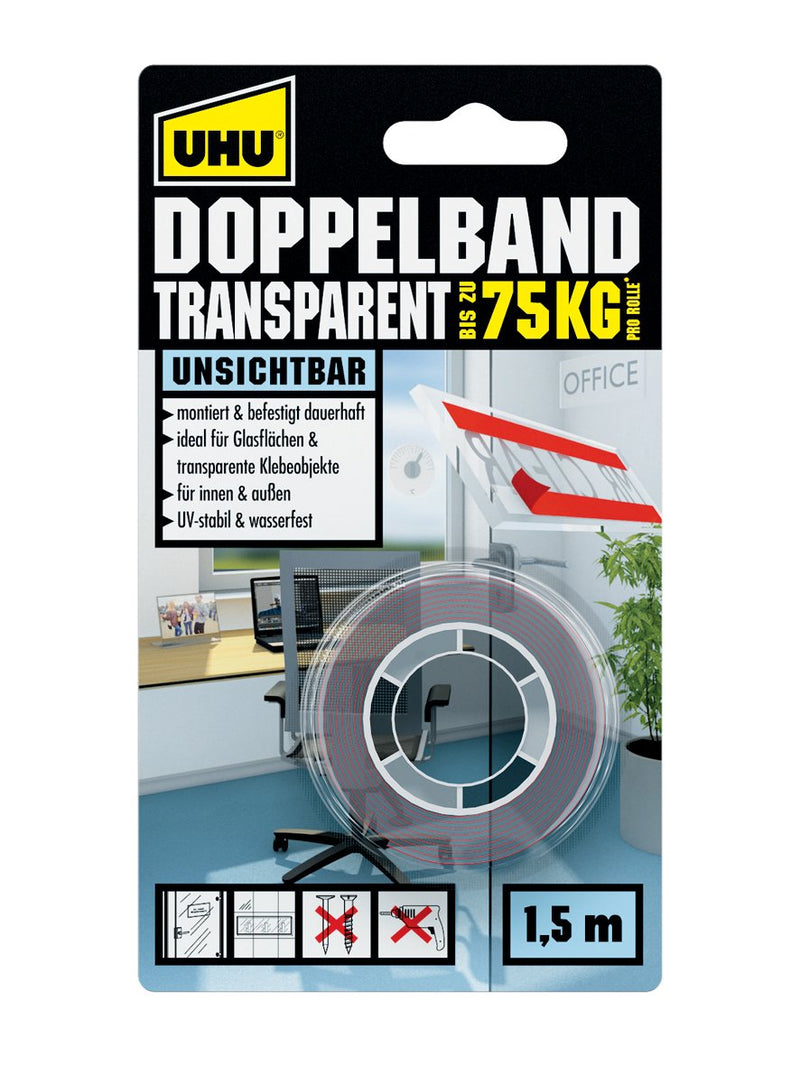 UHU double tape transparent, extra strong, transparent double-sided mounting tape, 1.5 mx 19 mm - PawsPlanet Australia