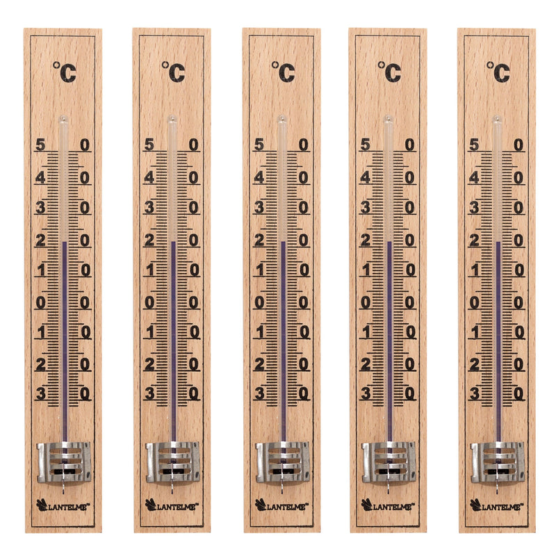 Lantelme® room thermometer analogue set of 5 15cm wooden thermometer made in German beech wood also for outside and inside (5) 5 - PawsPlanet Australia