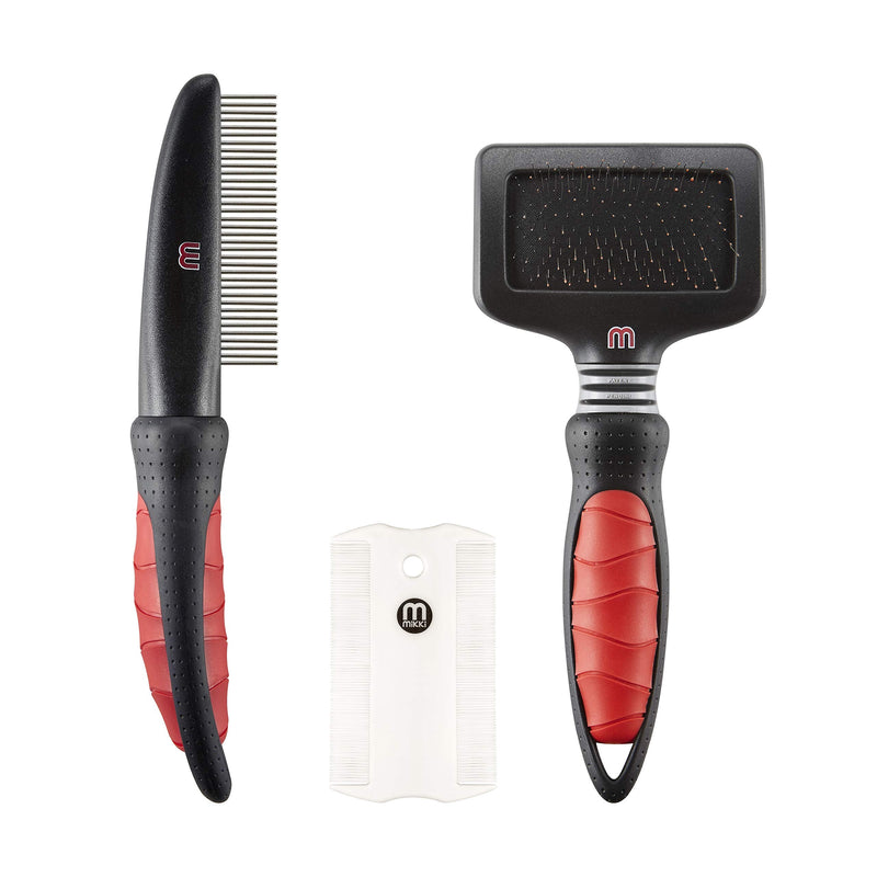 Mikki Kitten Cat Grooming Set with Slicker Brush, Comb and Flea Comb - Gentle Grooming Starter Kit, Black Kitten - PawsPlanet Australia