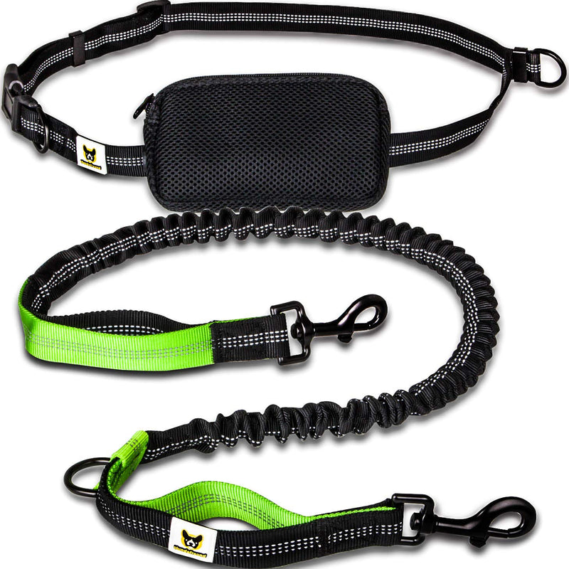 Jogging leash - Elastic and reflective 120 cm dog leash (stretchable up to 200 cm) with adjustable hip belt with hip bag - Ideal for hands-free jogging, walking and hiking - PawsPlanet Australia