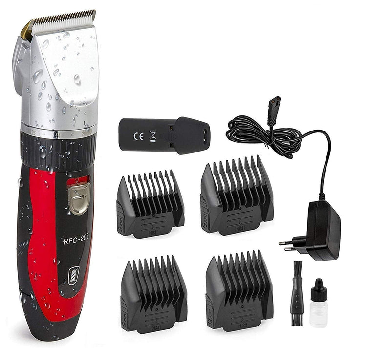 Ceramics RFC-208 Pet Grooming Kit Quiet and Low-Noise Pet Hair Trimmer with Turbo Sense Technology and 4 Attachments for 25 Cutting Lengths, Wireless Rechargeable Pet Hair Trimmer Red - PawsPlanet Australia