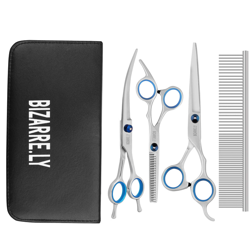 Bizzarre.ly Professional Dog Grooming Set - Dog Scissors Grooming Scissors for Dogs and Pets Grooming Set - Includes Grooming Scissors, Thinning Scissors & Curved Scissors and Dog Comb - Cat & Dog Grooming Set - PawsPlanet Australia