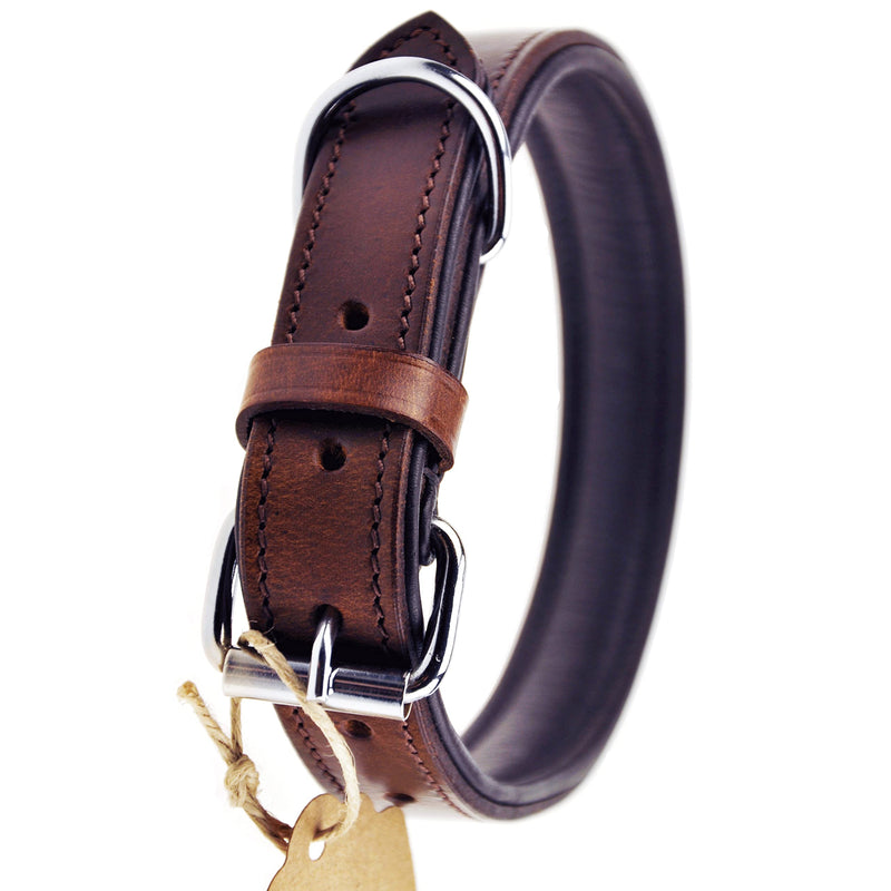 Schnüffelfreunde collar for dogs made of leather, dog collar for large, medium and small dogs, padded leather collar, robust (XL - 46-55cm, brown) XL - 46-55cm - PawsPlanet Australia