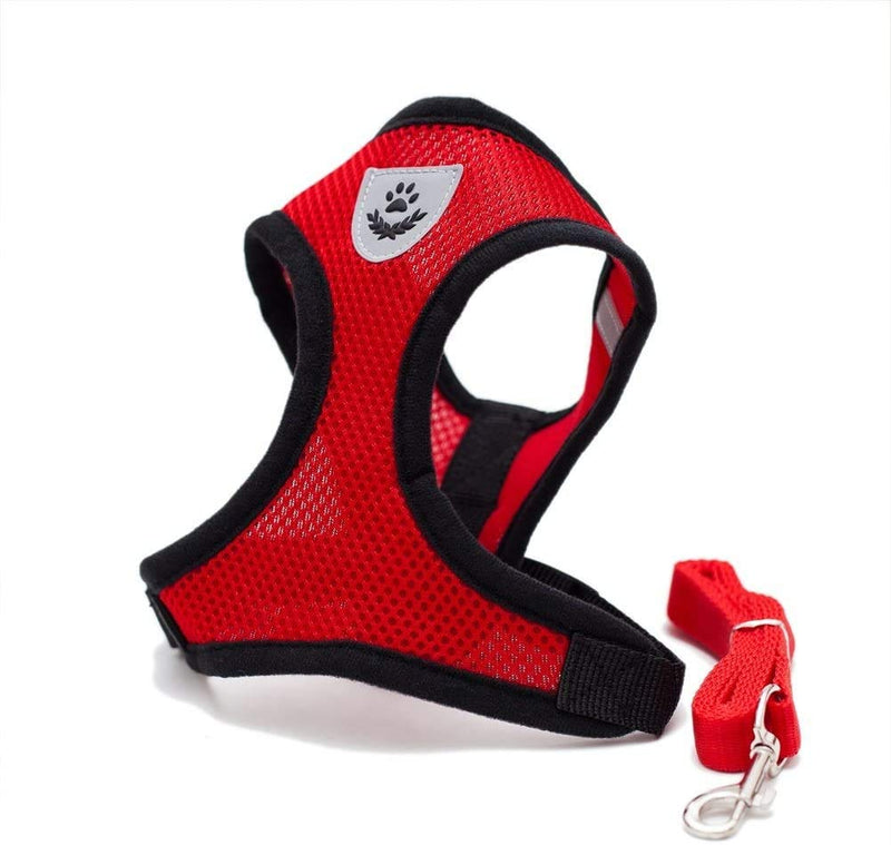 Locisne Mesh Fabric Dog Vest Harness Soft Adjustable Comfortable | Pet Lead Chest Walking Leash with Clip M Red - PawsPlanet Australia