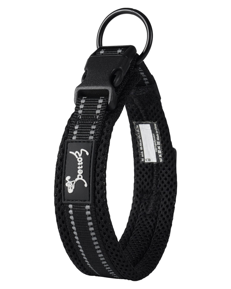 PETTOM Dog Collar Adjustable Nylon Dog Collar Breathable Reflective Collar (Black S) Black - PawsPlanet Australia