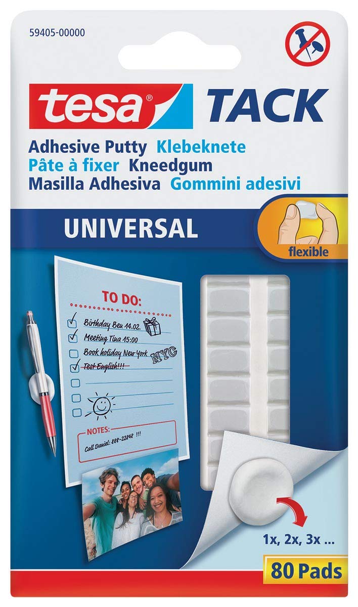 tesa TACK adhesive putty - self-adhesive, shapeable adhesive pads for attaching light objects to solid surfaces - white, 1 x 80 pieces 80 pieces (pack of 1) - PawsPlanet Australia