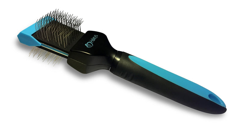 Haleys slicker brush for dogs - double-sided bristles, soft metal bristles, dog brush also for cats, for grooming, no tugging, loosening knots and tangles (blue) - PawsPlanet Australia