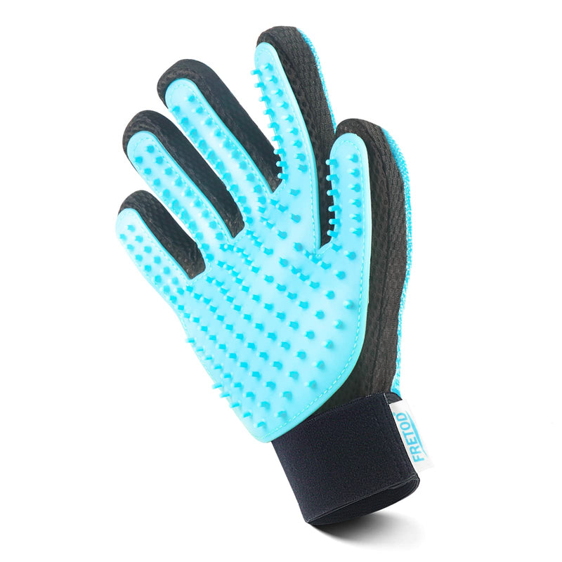 FRETOD Pet Brushing Glove - Double-Sided Furniture Hair Remover Mitt for Pet Dog Cat - Bathing Massage Brushes - Fur Tool for Long & Short Fur, Blue Light Blue Right Hand - PawsPlanet Australia