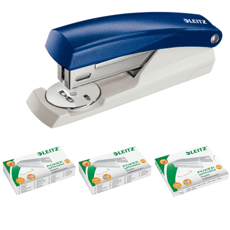 Leitz NeXXt Series Small Office Stapler 5501, 25 sheets (blue with 3000 staples) blue with staples - PawsPlanet Australia