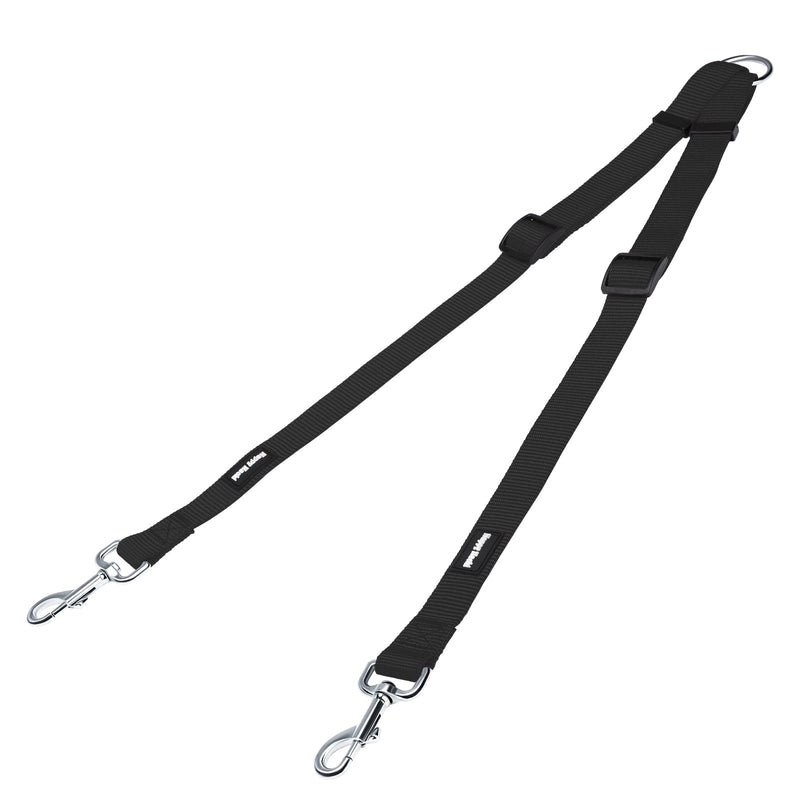 HAPPY HACHI Adjustable Double Dog Leash Coupler No Tangle Nylon Twin 2 Pet Trainer Leash Splitter M 40-60cm Black - PawsPlanet Australia