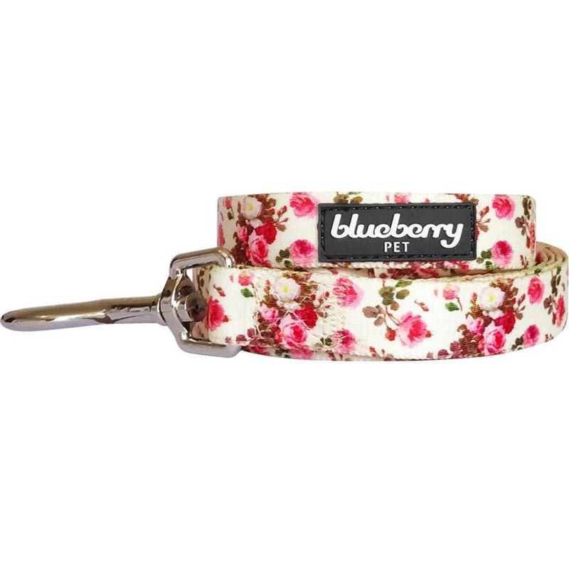 Blueberry Pet New 1.5cm by 150cm Spring Scent Inspired Pink Roses Pattern Ivory Small Basic Nylon Dog Leashes, S Small Dog Leash, Matching Dog Collar Available Separate 1.5cm x 150cm Leash - Ivory - PawsPlanet Australia