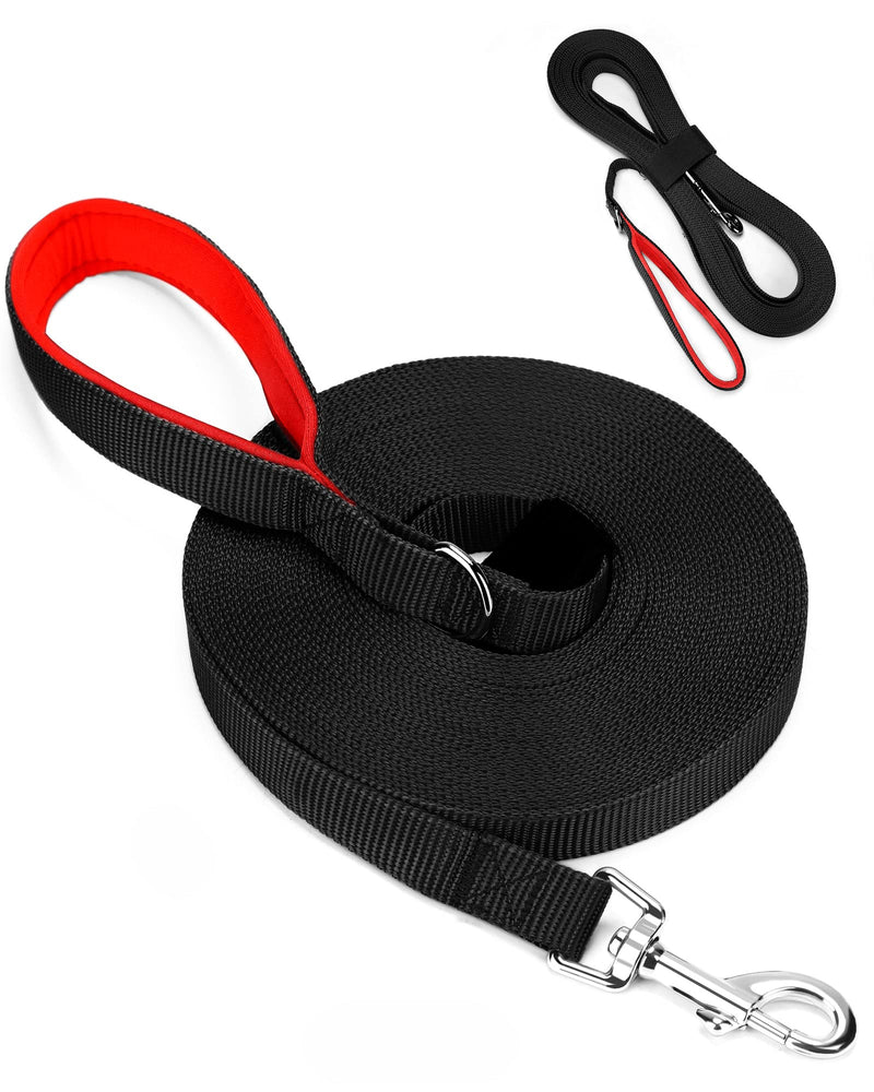 Towing leash for dogs, 6m/10m/15m towing leash with padded handle, nylon dog leash with magic paste - easy to collect, robust training leash for large to small dogs 15m black - PawsPlanet Australia